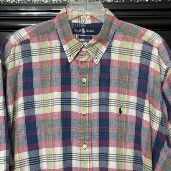 Ralph Lauren Madras Multicolor Windowpane Plaid Short Sleeve Button Shirt X - Picture 1 of 8